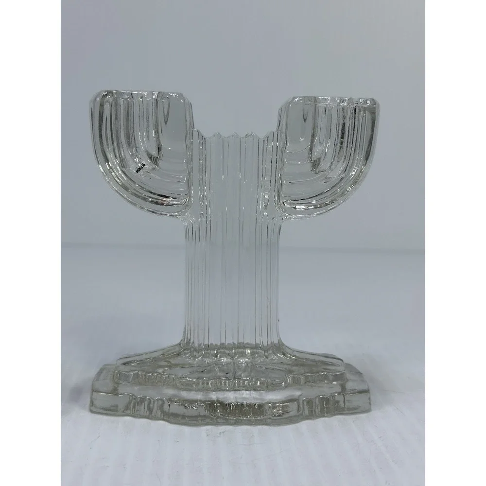 Vtg Pair Anchor‎ Hocking Art Deco Glass Candlestick Candle Holders QUEEN MARY